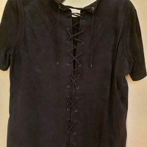 Jcrew suede top navy Crisscross Down The Back